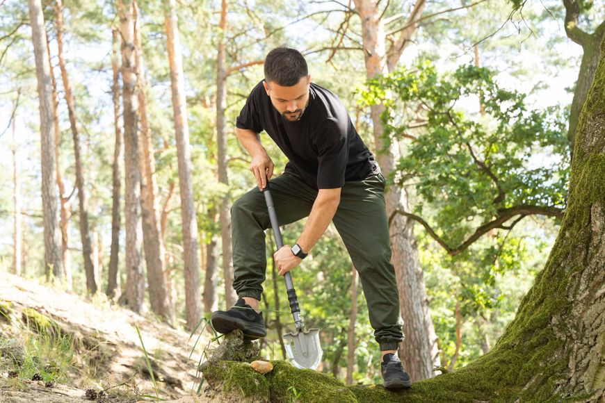 Tactical multitool shovel 2E Mahura Steel Gray collapsible, 23in1, with bag included, 107 cm max.