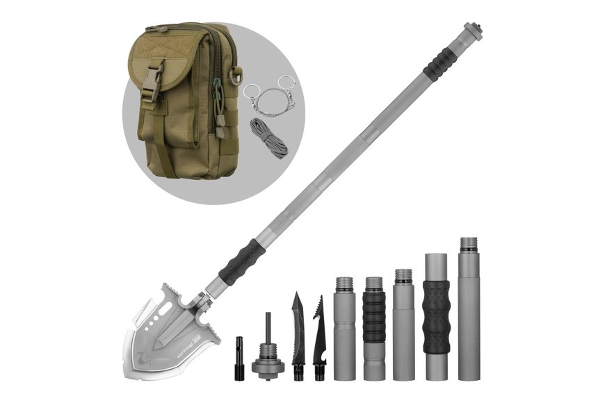 Tactical multitool shovel 2E Mahura Steel Gray collapsible, 23in1, with bag included, 107 cm max.