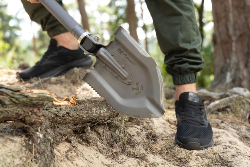 Tactical multitool shovel 2E Ranger Steel Gray collapsible, 22in1, with cover included, 103 cm max.