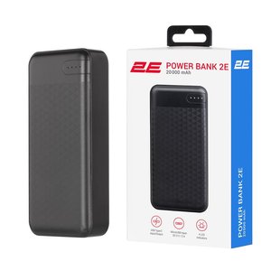 Акумулятор портативний літій-іонний Power Bank 2E 20000мА&#183;год, USB-C/microUSB/USB-А, чорний