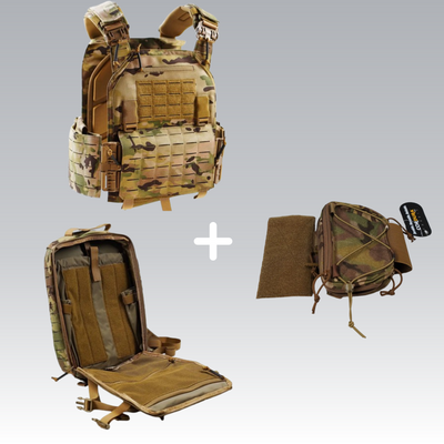 Modular plate carrier CORDURA 1000D lasercut + Assault backpack 12 liters + Summary - striker, Multicam